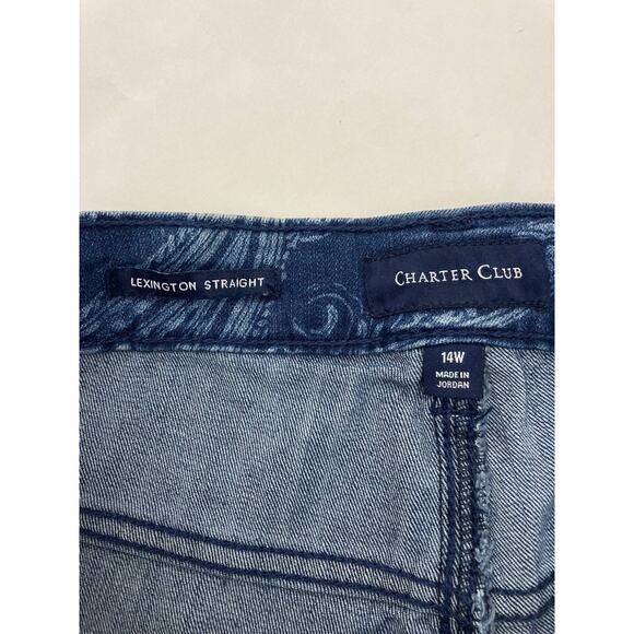 Charter Club Straight Leg Jeans 14W Plus Blue Paisley Print Lexington Stretchy - Picture 10 of 11